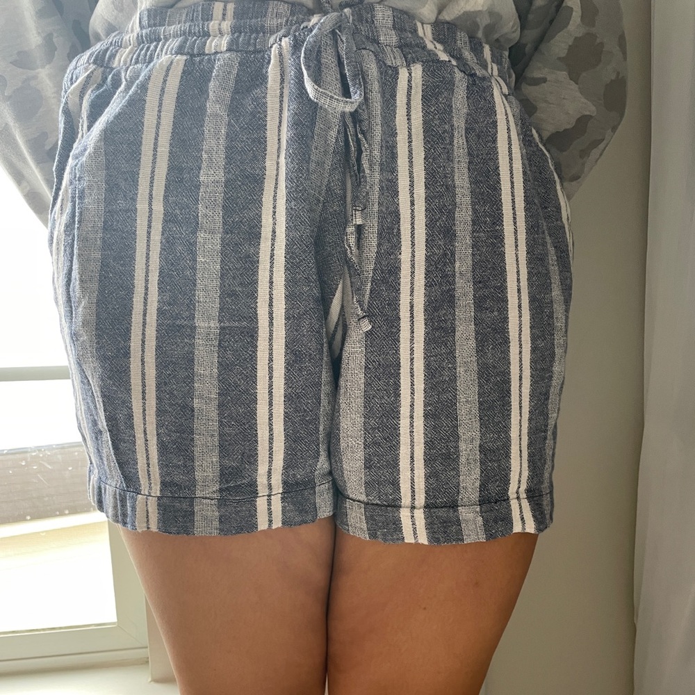 Blue and White Striped Bohemian Shorts